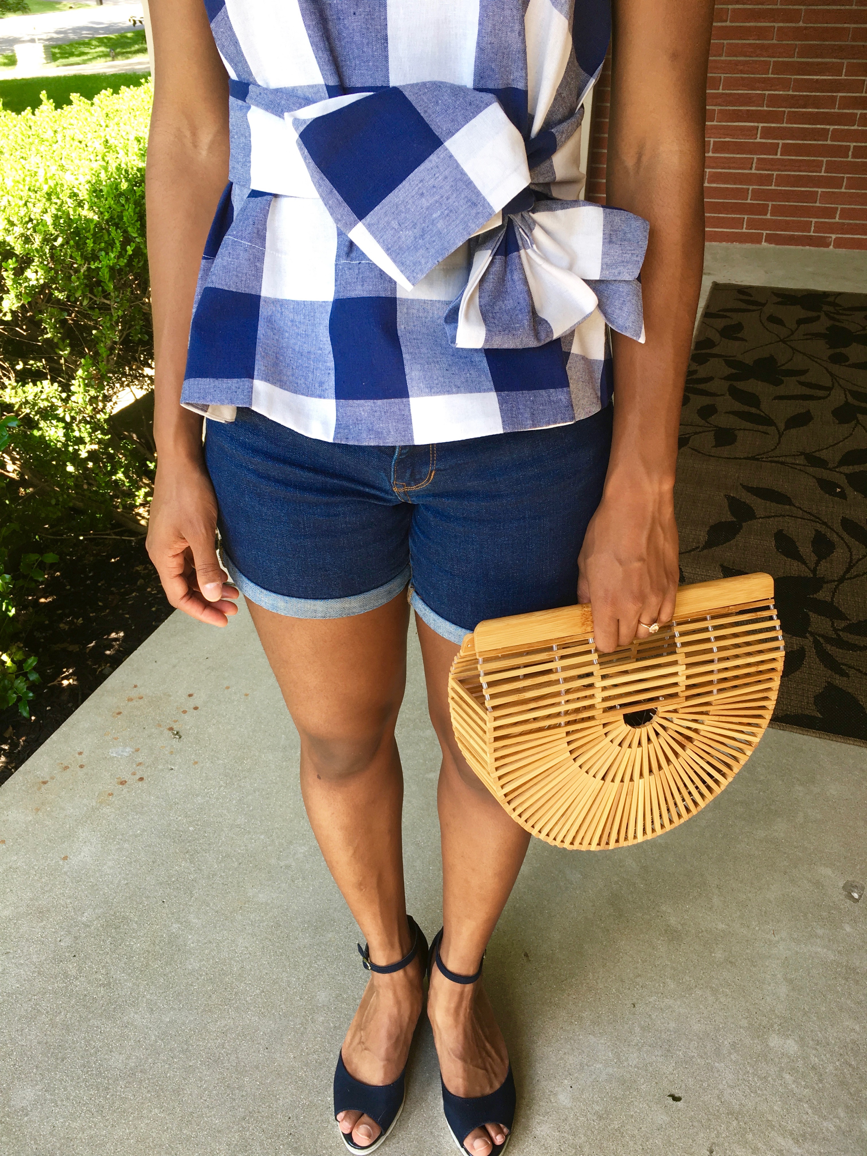 SHEIN Belted Checkered Shell Top